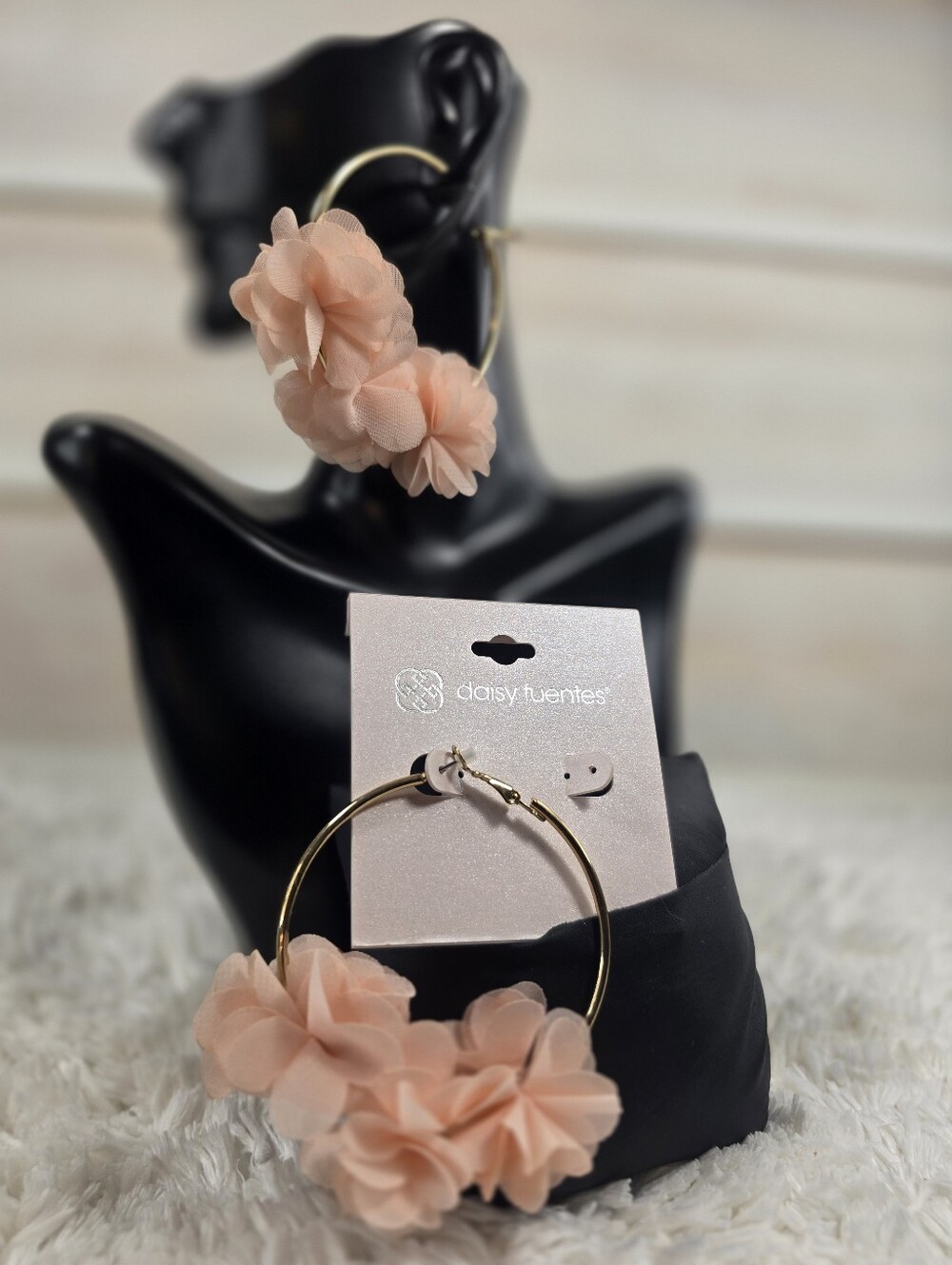Daisy Fuentes Gold Hoop Earrings with Peach Fabric Flowers